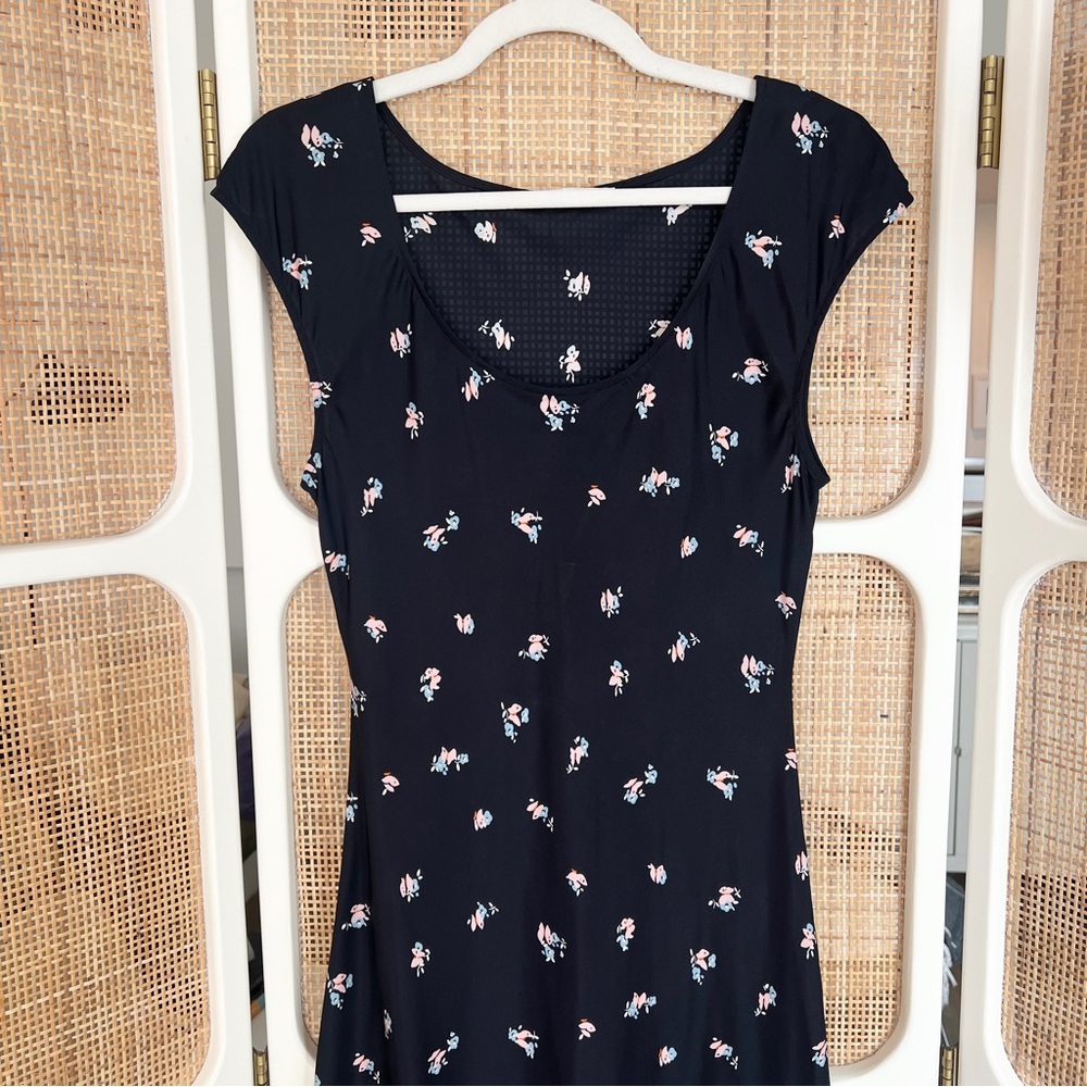 Ciao Lucia Navy Maxi Dress with Small Pink & White Floral Print - Picture 2 of 3